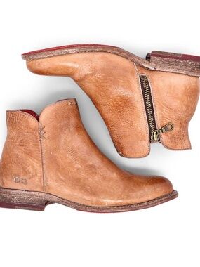 Bed Stu Women’s Light Brown Leather Ankle Booties with Side Zip